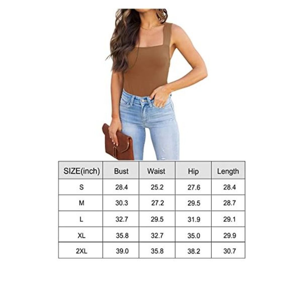 Womens Sexy Square Neck Sleeveless Tops Bodysuits - Picture 7 of 7